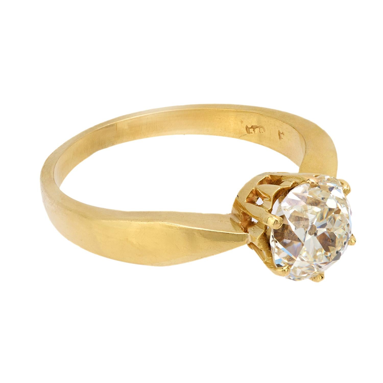 Vintage GIA 2.62 carat old mine diamond 14k yellow gold engagement ring