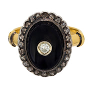 Vintage diamond onyx 18k yellow gold and silver ring