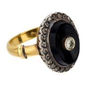 Vintage diamond onyx 18k yellow gold and silver ring