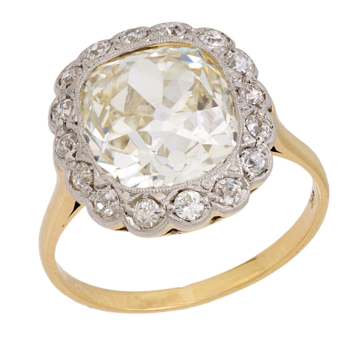 Edwardian GIA 5.04 carat old mine cut diamond 18k yellow gold engagement ring