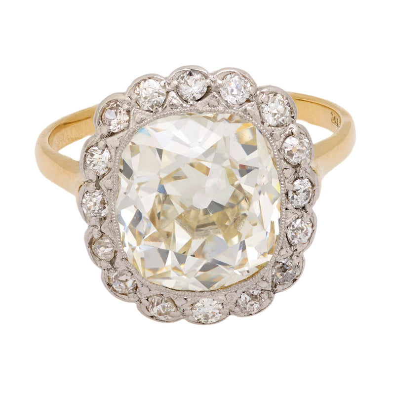Edwardian GIA 5.04 carat old mine cut diamond 18k yellow gold engagement ring
