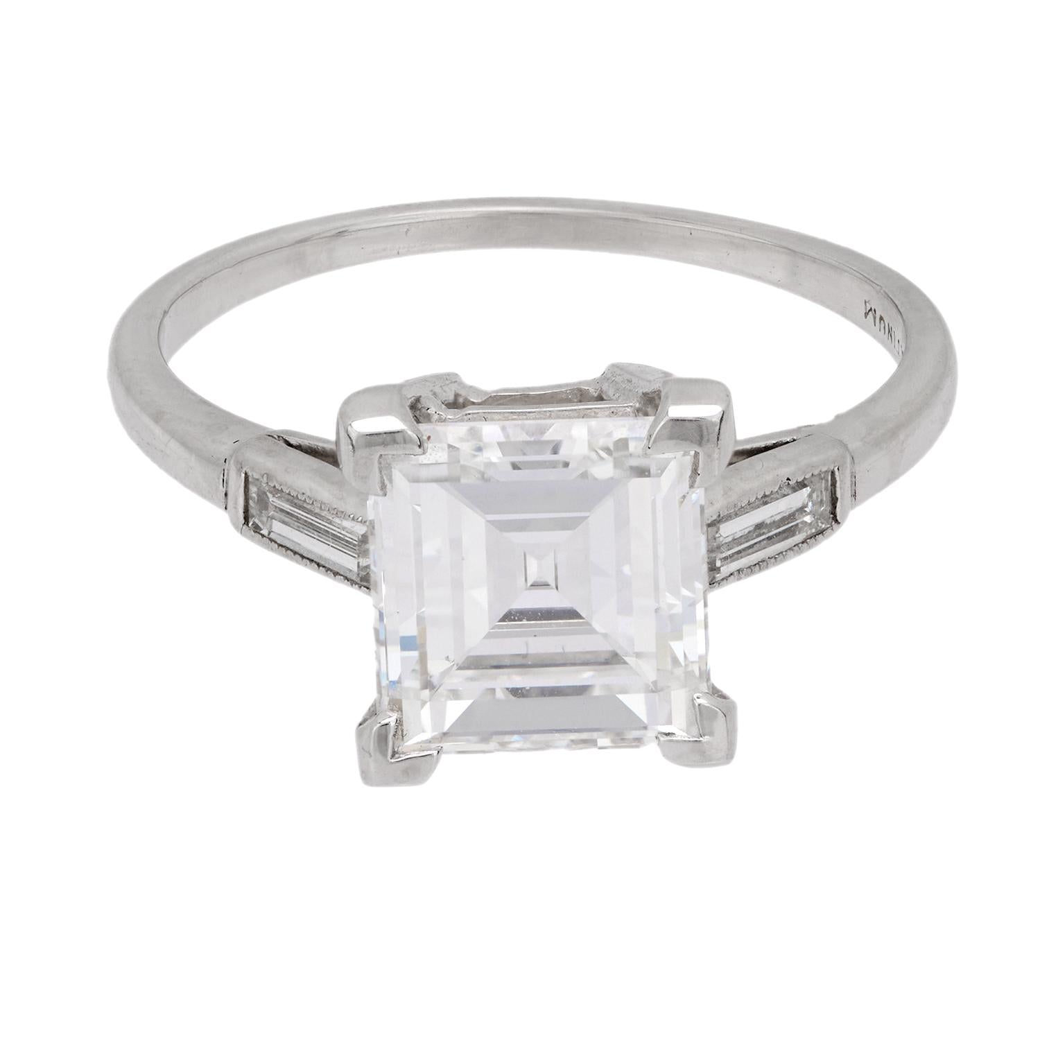 Art Deco GIA 2.56 carat carré cut diamond platinum engagement ring