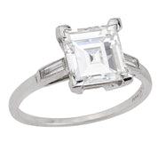 Art Deco GIA 2.56 carat carré cut diamond platinum engagement ring