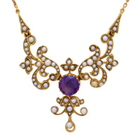 Victorian 1.95 carat amethyst pearl 14k yellow gold necklace