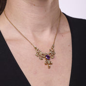 Victorian 1.95 carat amethyst pearl 14k yellow gold necklace