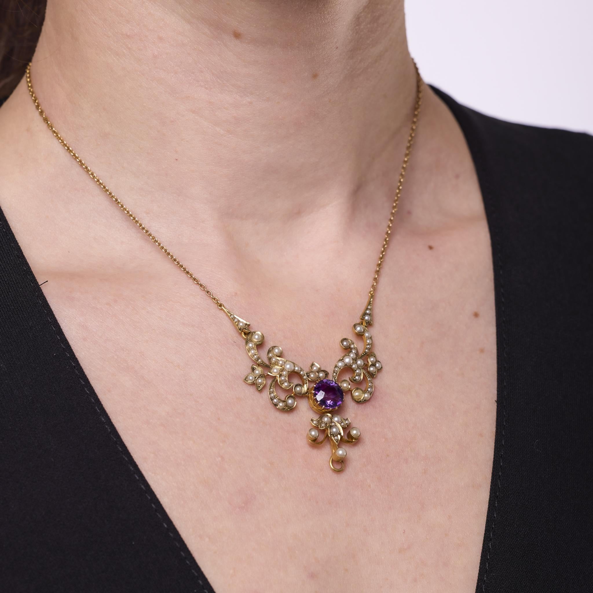 Victorian 1.95 carat amethyst pearl 14k yellow gold necklace
