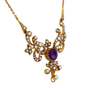 Victorian 1.95 carat amethyst pearl 14k yellow gold necklace