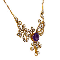 Victorian 1.95 carat amethyst pearl 14k yellow gold necklace