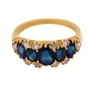 Victorian sapphire diamond 18k yellow gold ring