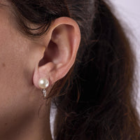 Vintage cultured pearl diamond 14k white gold earrings
