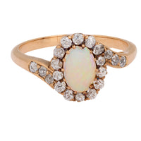 Victorian opal diamond 14k yellow gold swirl ring