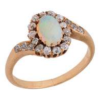 Victorian opal diamond 14k yellow gold swirl ring