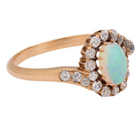 Victorian opal diamond 14k yellow gold swirl ring