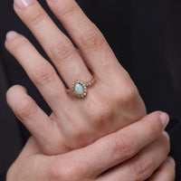 Victorian opal diamond 14k yellow gold swirl ring