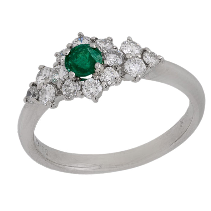 Modern emerald diamond platinum ring