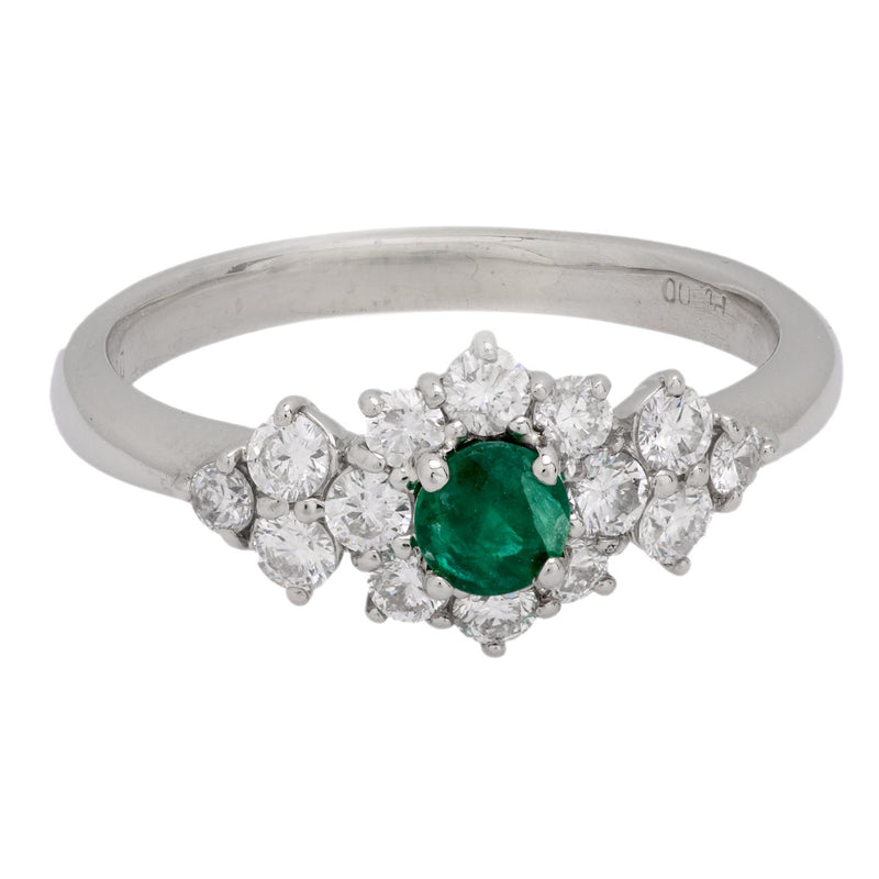 Modern emerald diamond platinum ring