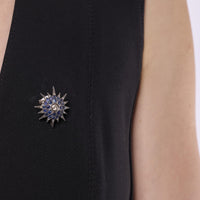 Edwardian diamond sapphire silver and 10k yellow gold star brooch