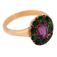 Victorian purple sapphire emerald 14k yellow gold cluster ring