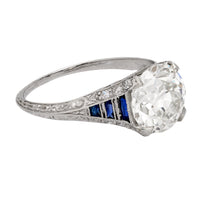 Art Deco GIA 2.67 carat old European diamond sapphire platinum engagement ring