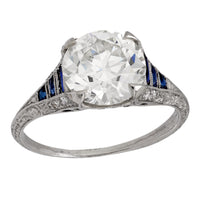 Art Deco GIA 2.67 carat old European diamond sapphire platinum engagement ring