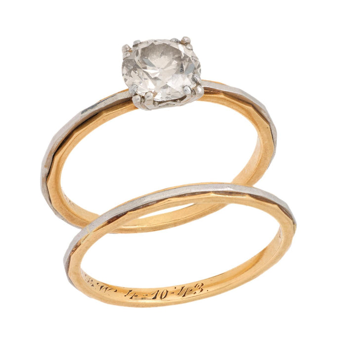 Vintage 1.15 carat diamond 14k yellow gold and platinum engagement ring set