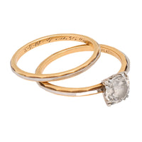Vintage 1.15 carat diamond 14k yellow gold and platinum engagement ring set