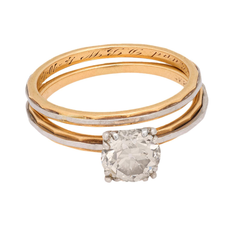 Vintage 1.15 carat diamond 14k yellow gold and platinum engagement ring set