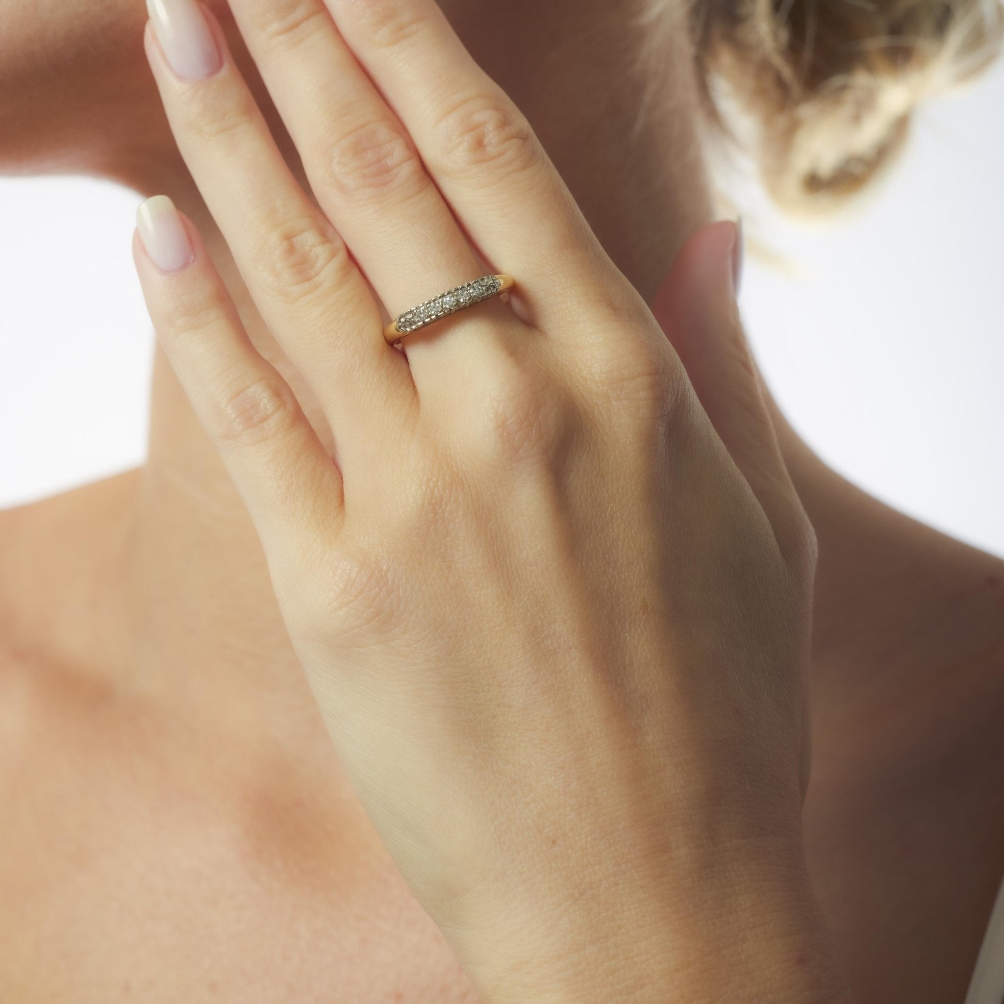 Retro diamond 14k yellow and white gold wedding ring