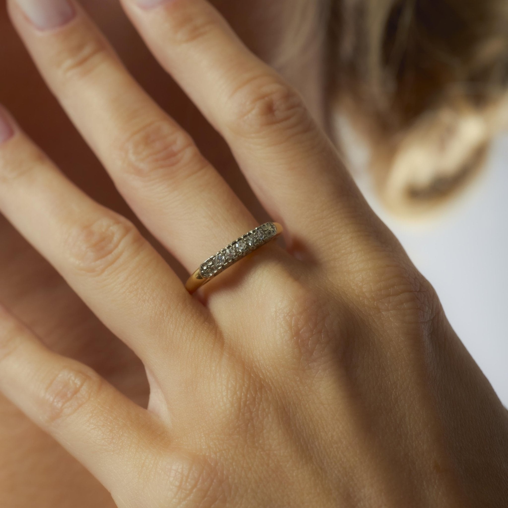 Retro diamond 14k yellow and white gold wedding ring