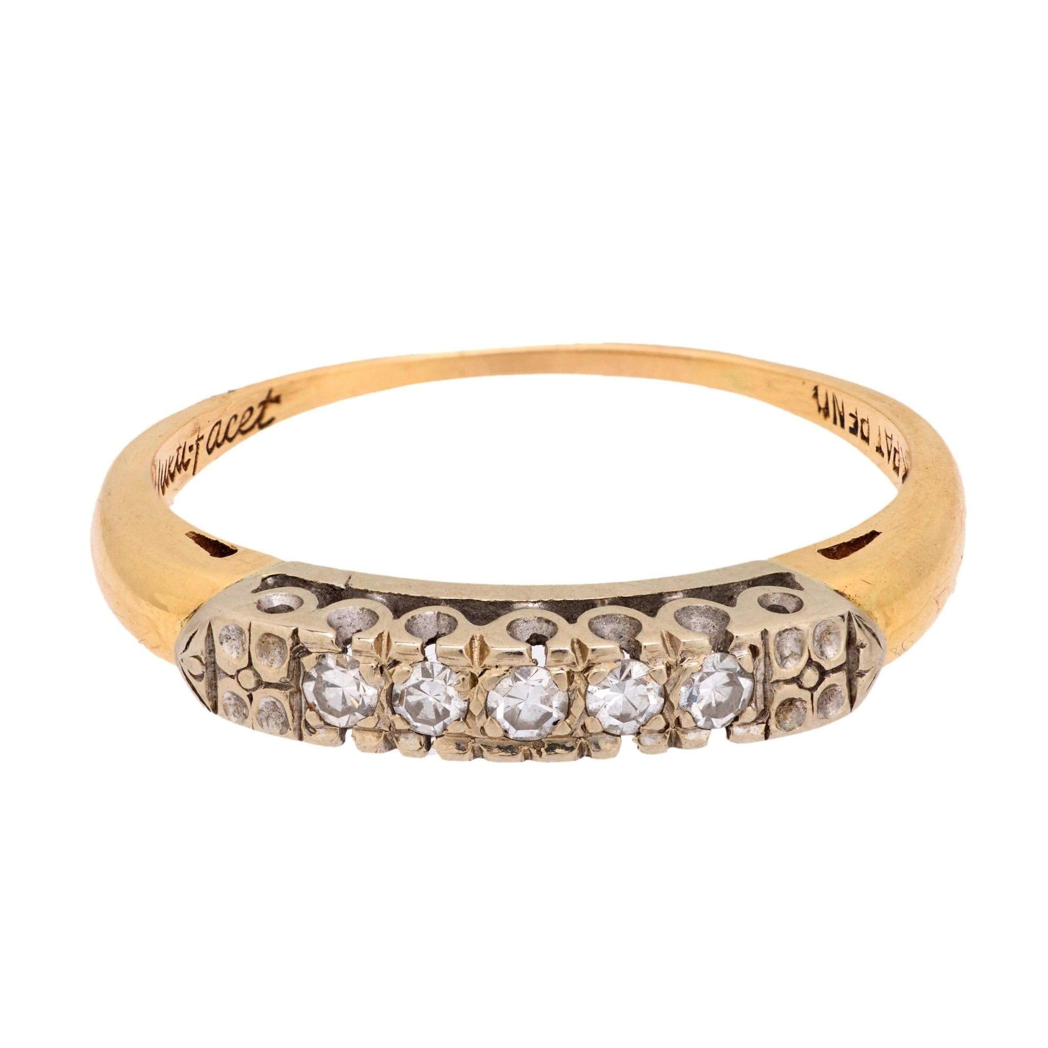 Retro diamond 14k yellow and white gold wedding ring