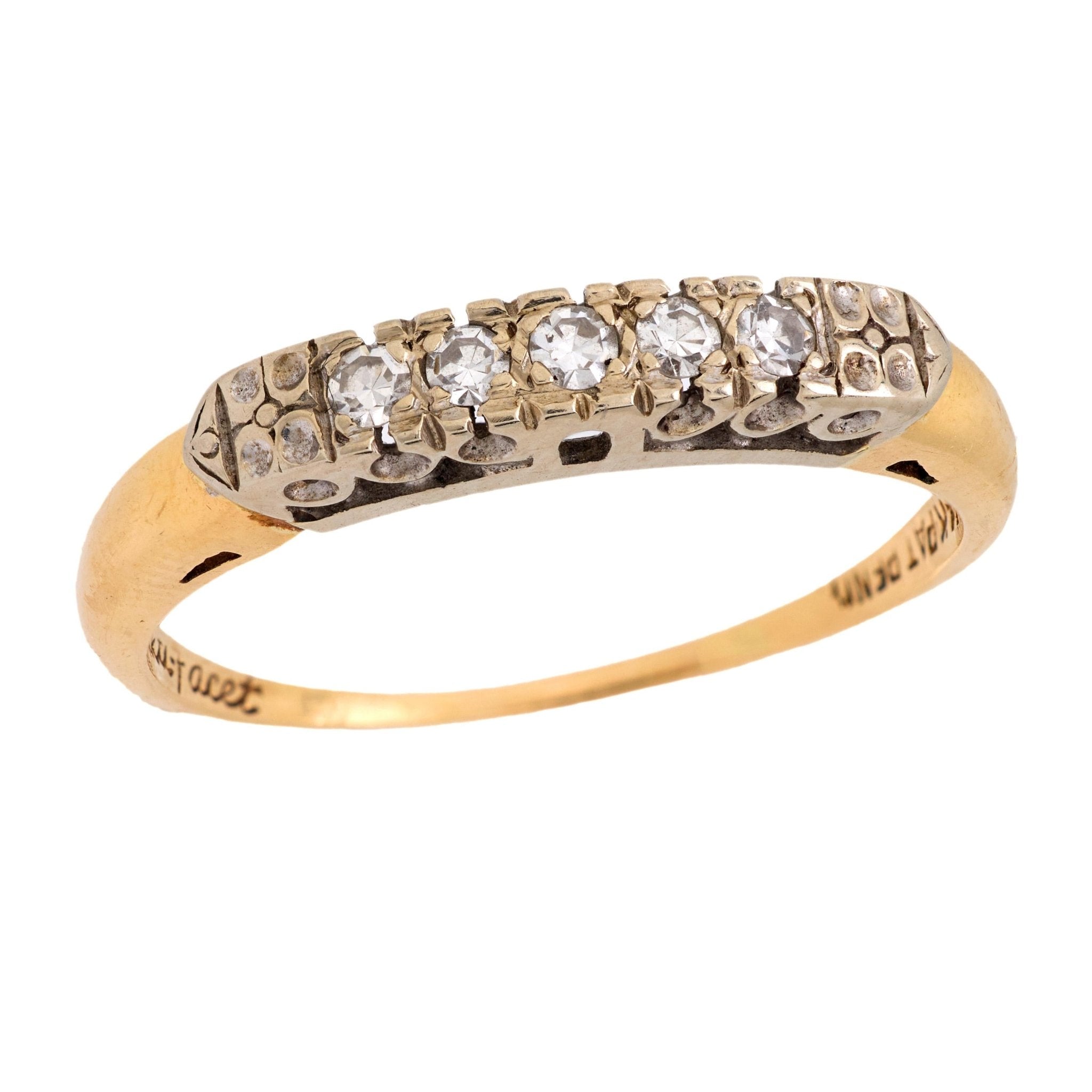 Retro diamond 14k yellow and white gold wedding ring