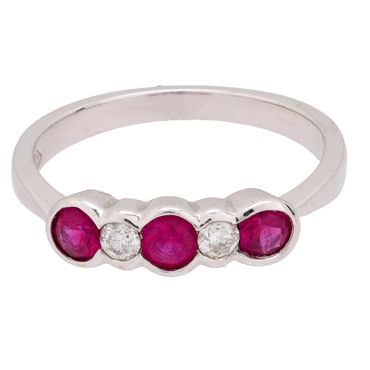Retro ruby diamond 18k white gold eternity ring