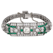 Art Deco 10 carat total weight diamond emerald platinum bracelet
