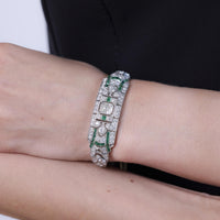 Art Deco 10 carat total weight diamond emerald platinum bracelet