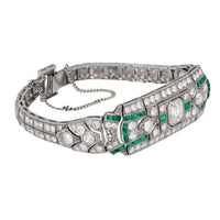 Art Deco 10 carat total weight diamond emerald platinum bracelet