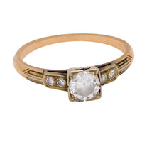 Retro diamond 14k yellow and white gold engagement ring