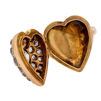 Victorian 2.85 carat total weight diamond 14k gold silver heart locket ring