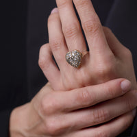 Victorian 2.85 carat total weight diamond 14k gold silver heart locket ring
