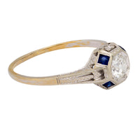 Art Deco diamond sapphire 18k white gold engagement ring