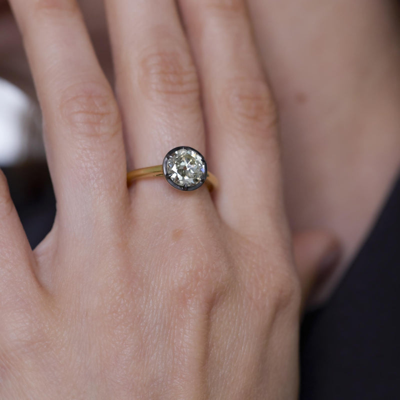 1.92 carat old European cut diamond 18k yellow gold engagement ring