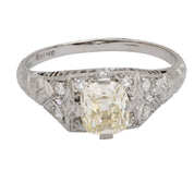 Art Deco GIA 1.01 carat old mine cut diamond platinum engagement ring