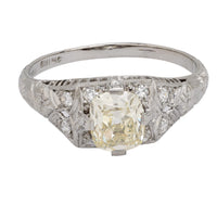 Art Deco GIA 1.01 carat old mine cut diamond platinum engagement ring