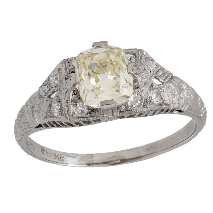 Art Deco GIA 1.01 carat old mine cut diamond platinum engagement ring
