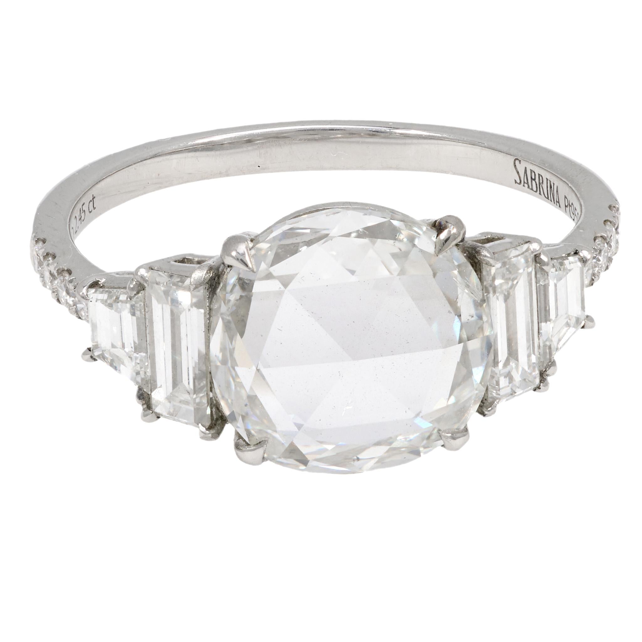 GIA 2.45 carat rose cut diamond platinum engagement ring