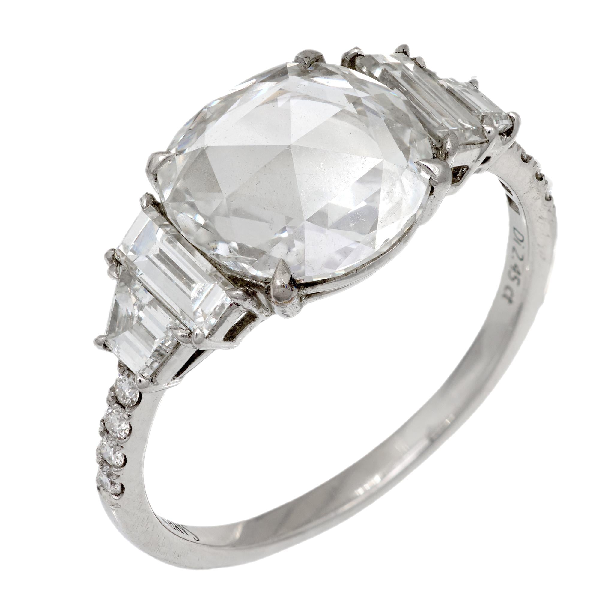 GIA 2.45 carat rose cut diamond platinum engagement ring