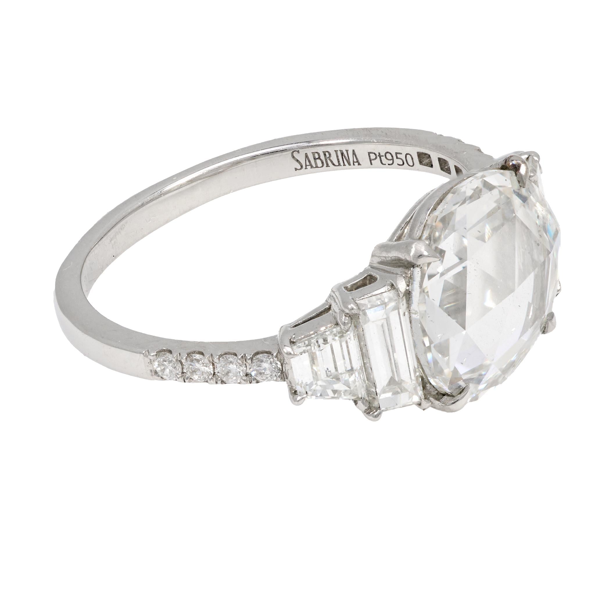 GIA 2.45 carat rose cut diamond platinum engagement ring