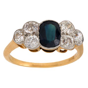 Victorian 1 carat sapphire diamond 18k yellow gold ring