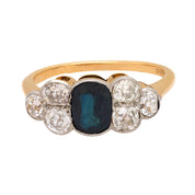 Victorian 1 carat sapphire diamond 18k yellow gold ring