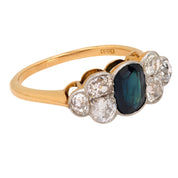 Victorian 1 carat sapphire diamond 18k yellow gold ring
