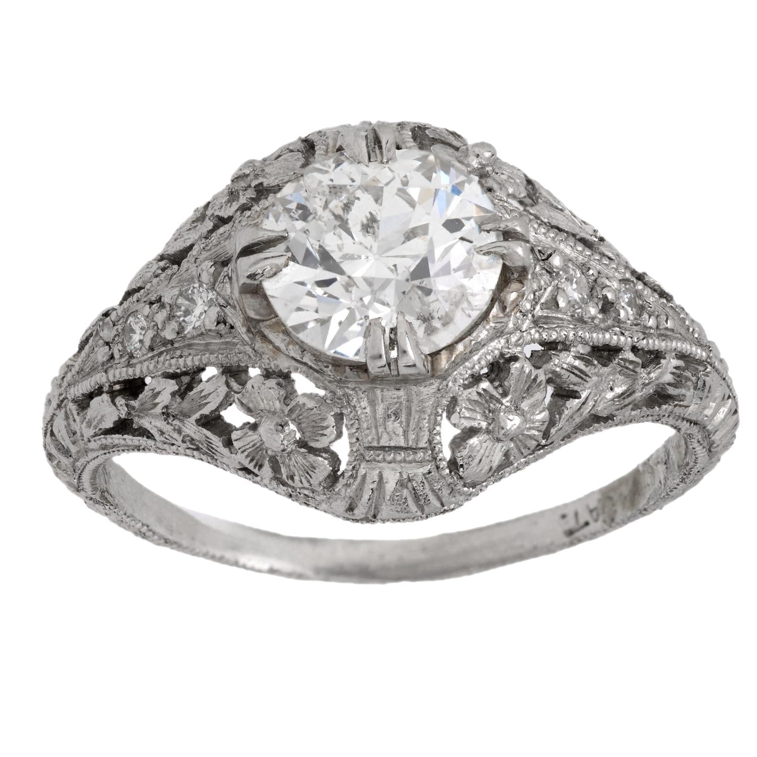 Art Deco 1 carat old European cut diamond platinum engagement ring